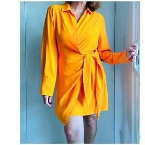 House of Harlow 1960 Orange Mini Wrap Dress Long Sleeve happy Fun Statement